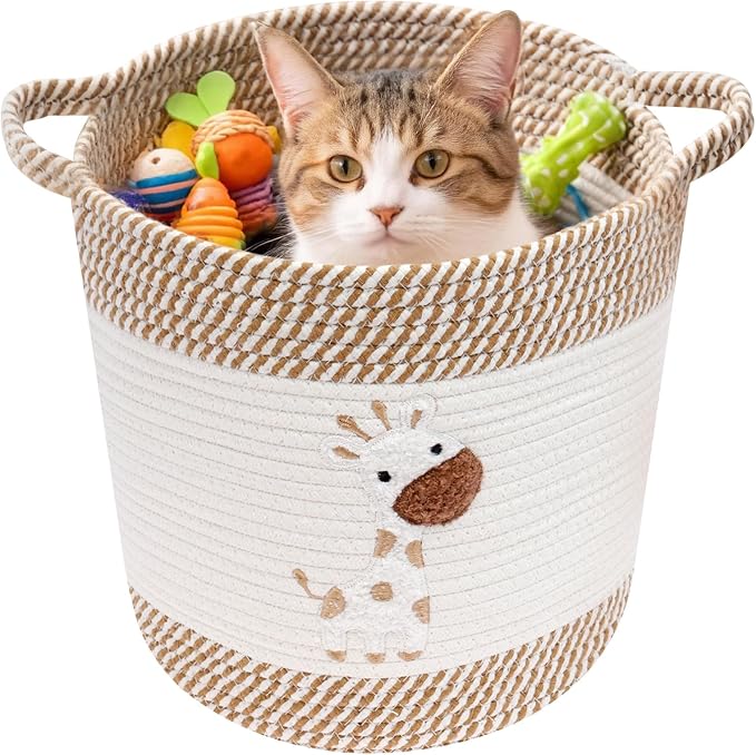 Storage Baskets for Organizing, 11” Woven Cotton Rope Storage Bin for Kids Dog Toy Organizer Clothes Hamper for Nursery Laundry, Blanket Basket for Living Room Decor Toy Basket(Style 2)