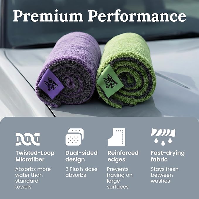 XL Car Drying Towel for Trucks – 1200 GSM Twisted Loop Microfiber, 24" x 45" Edgeless, Scratch-Free