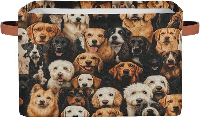 Cute Dogs Puppy Storage Boxes Theme Storage Nursery Baskets with Handle Closet Collapsible Organizer Shelf Bins for Book Cloth 15 X 11 X 9.5 IN