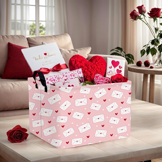 Valentine's Day Basket Gift for Empty Cute Heart Large Storage Bin for Kid and Baby Room Décor (Pink Envelope Love)