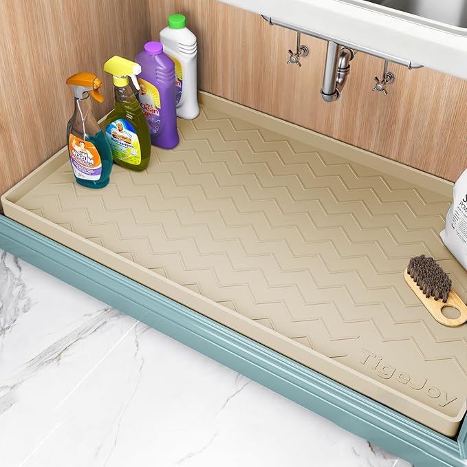 TigeJoy Under Sink Mats for Kitchen Waterproof 37" x 22", Cabinet Liner | Leak-Proof Silicone Mat Sink Protector, Kitchen Essentials Organizer and Storage,Boot or Shoe Tray, Pet Feeding Mat