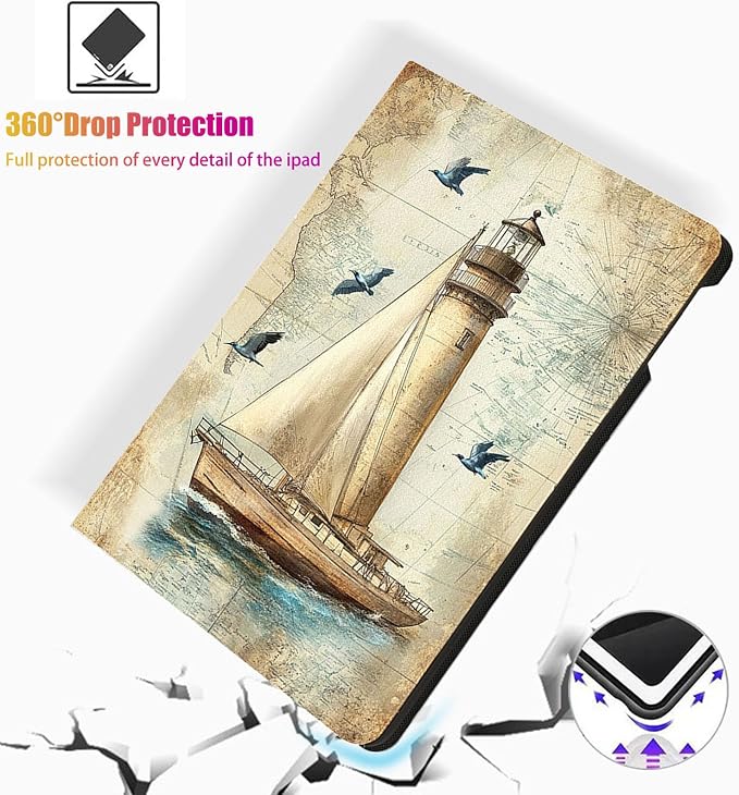 for Microsoft Surface Pro 11/10/9-13" 2024/2022 Tablet Case,Auto Wake/Sleep,Adjustable Stand Protective Cover - Vintage Nautical Map