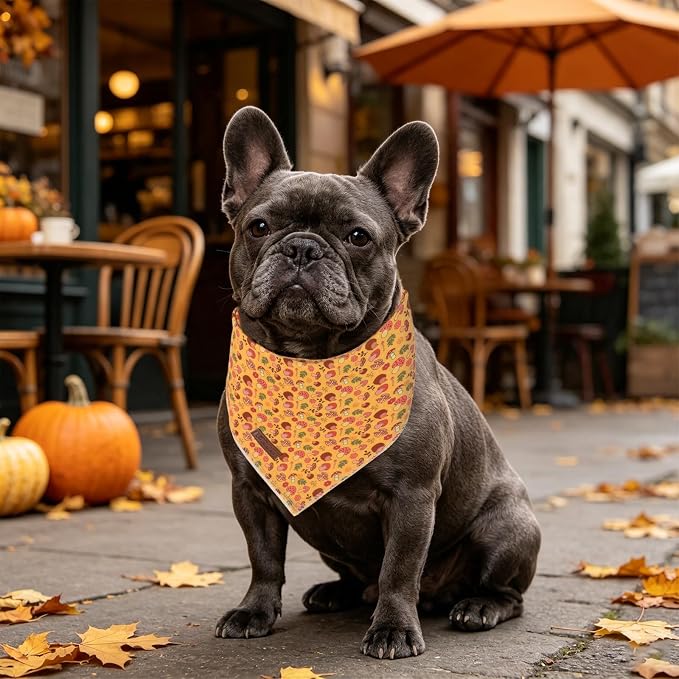 Fall Dog Bandana, UP URARA PUP Puppy Bandana for Small,Medium Dog, Hedgehog Mushroom Cotton Triangle Bid Scarf Dog, Pet Kerchief for Girl Boy Dogs or Cats, Fancy Fall Classic Dog Bid Scarf