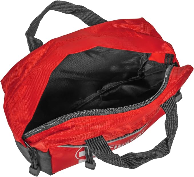 MFASCO Red Nylon First Aid Bag | Sturdy Canvas Handles | Zippered | Empty FIrst Aid Bag | Compact and Easy to Carry with Reflective Strip | Suitable for Cars, Boats, Travel, and Outdoor