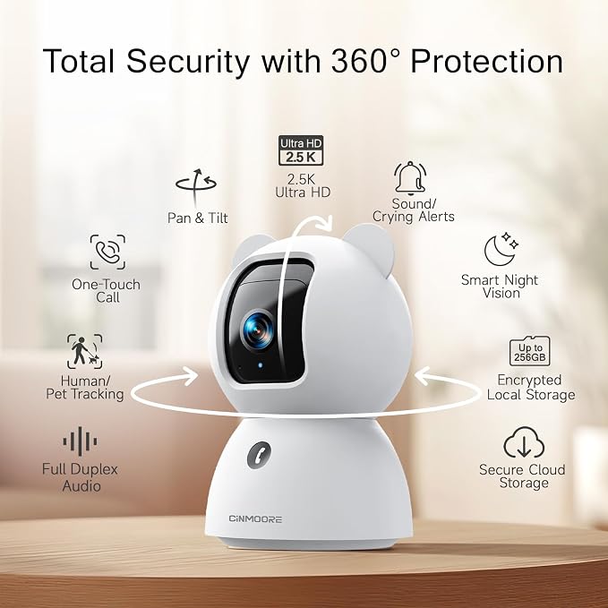 2.5K Pet Camera Indoor with Phone App, Dog/Cat Camera, 4MP Indoor Camera for Home Security, Baby Monitor with Free AI Person/Pet/Cry Detection, Pan Tilt 2.4GHz WiFi, Full Duplex 2-Way Audio