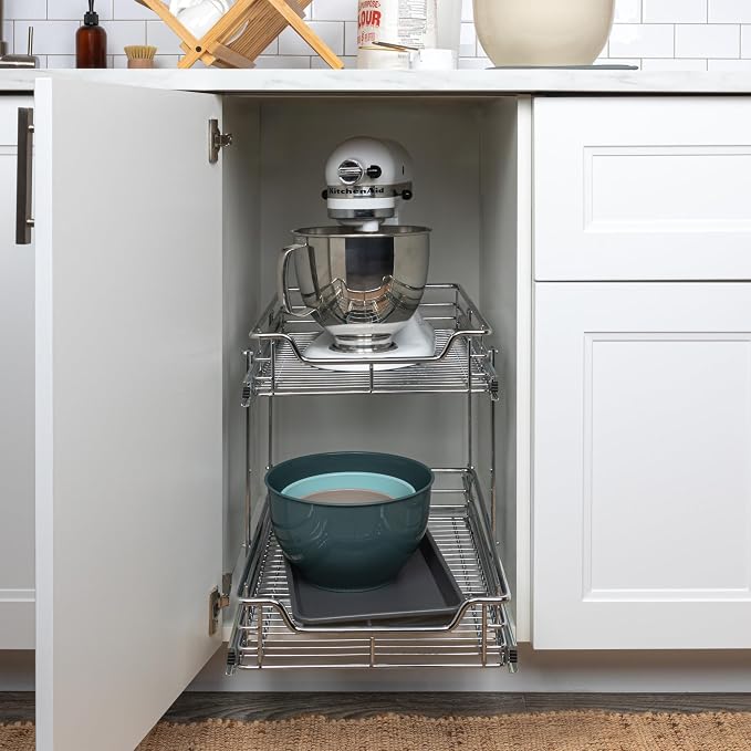 Household Essentials Chrome-Plated Steel Dual-Tier Slide-Out Organizer