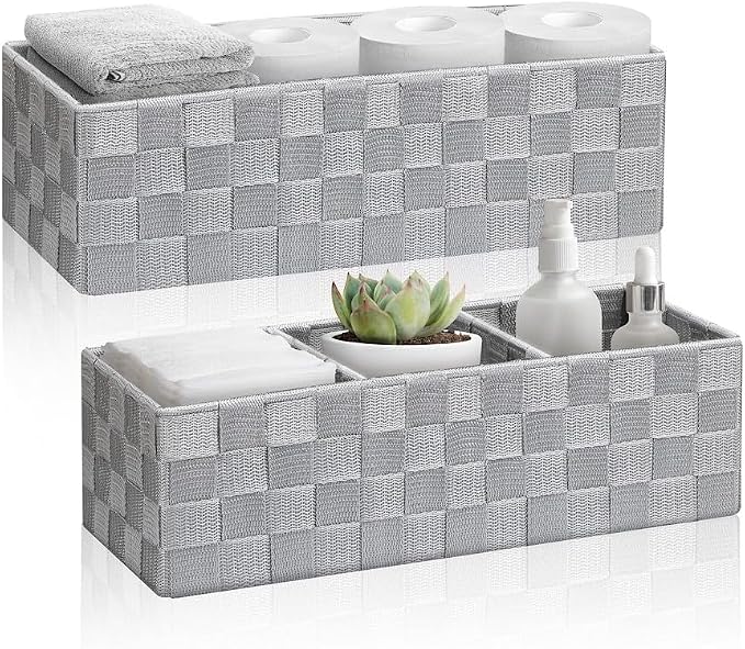 Woven Storage Baskets Shelf Tote Boxes for Organizing, Woven Baskets for Shelves Small Baskets Organizer Bins Pantry Storage Baskets (Grey, 13Qt./2 PCS)