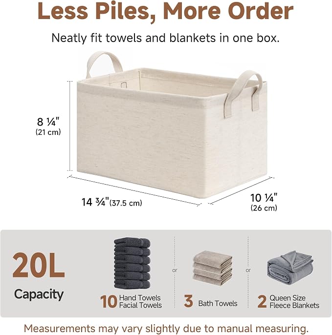 StorageWorks Fabric Storage Bins, Linen Closet Organizers, Beige, 2-Pack | With Reinforced PU Handles, Metal Frame, Sturdy Structure, Collapsible, for Closet, Shelves, Holds Clothes, Towels, Blankets