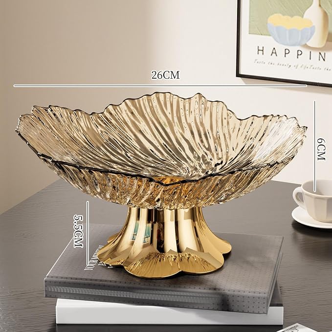 Pedestal Fruit Bowl, Snack Storage Holder, Fruit Tray, Dessert Display Stand, Decorative for Living Room Kitchen Home, E with Gold Base, Gold