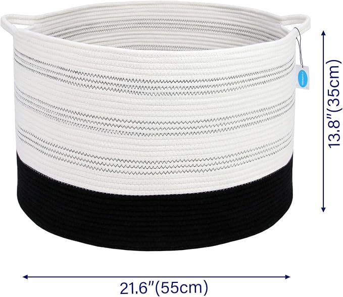 Casaphoria XXXLarge Cotton Rope Basket 22" X 22"X 14" Blanket Basket for Living Room Woven Basket Soft Laundry Blanket Basket storage basket bin with Handle（pack of 1）