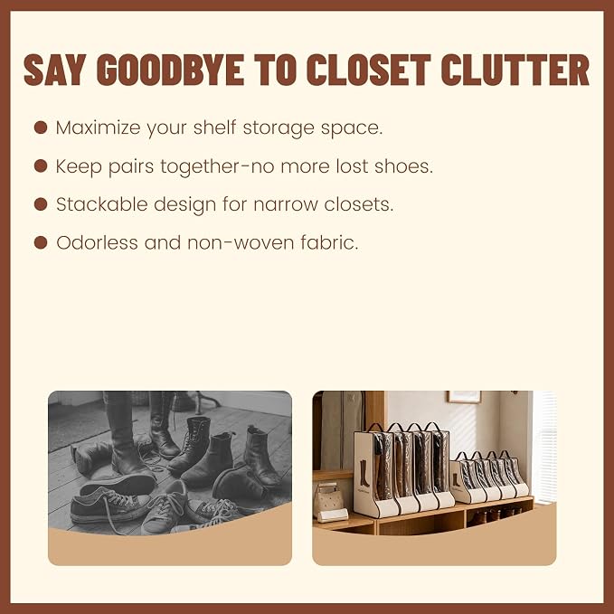 8Pack Portable Waterproof Storage Bags, Boot Bags For Cowboy Boots, Dustproof Shoe Bags for Storage are Used for Travel Storage, Under the Bed, Shoe Cabinet and Other Home Storage