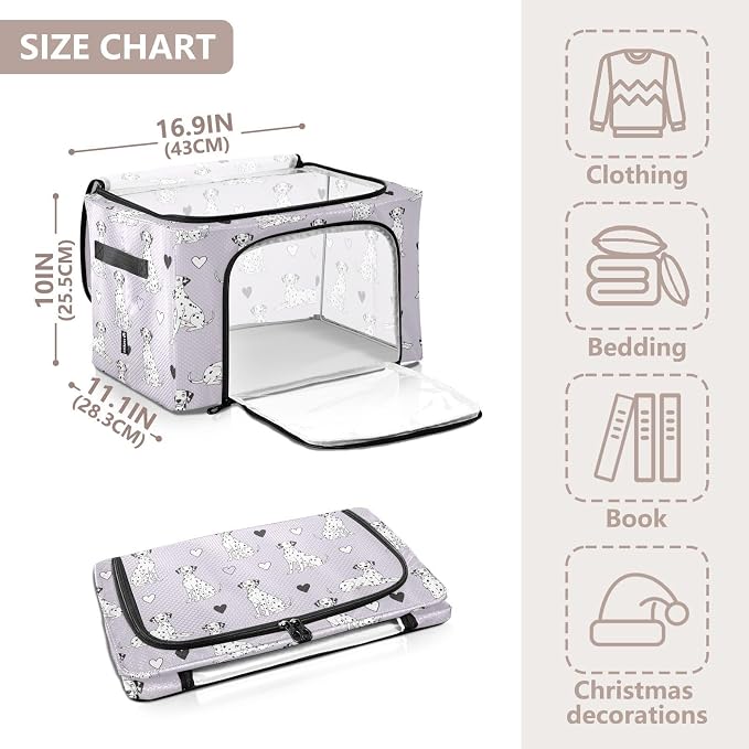 Cute Pets Dogs Purple pattern Under Bed Storage Containers with Double Zipper Openings, Foldable Clothes Storage Bins with Clear Window and Handles for Comforters Blankets Bedding