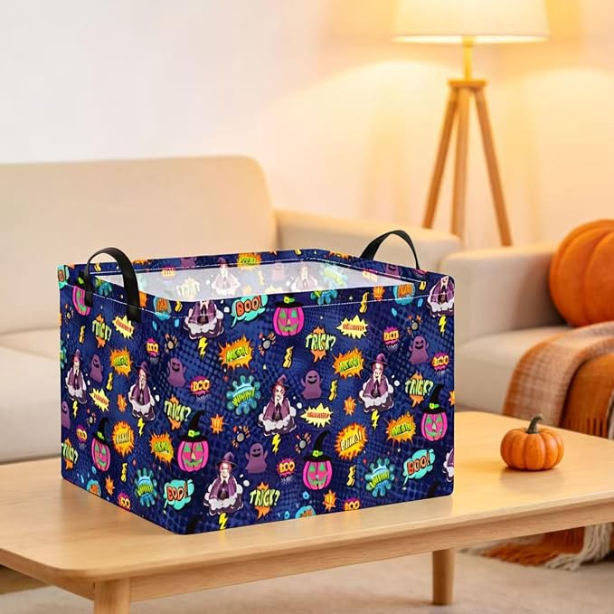 NTAOHAMPER Rectangular Storage Basket Empty,Storage Bin with Handles,Room Decor,Gift Basket,Book Box(Pop Halloween)