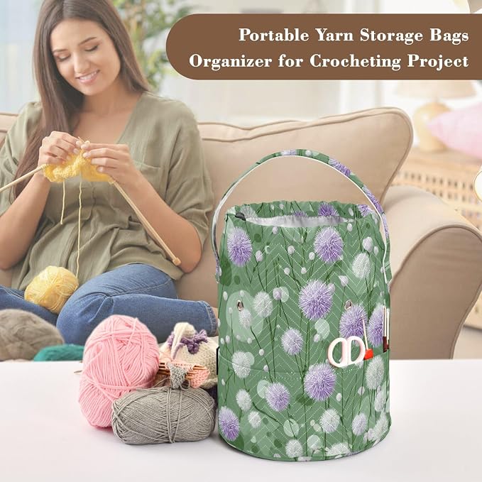 Tatenale Crochet Bag Yarn Bag Knitting Project Bag with Pockets and Handle Portable Yarn Storage Organizer Tangle Free 8.3x11 InchDark Green Flowers Blooms23
