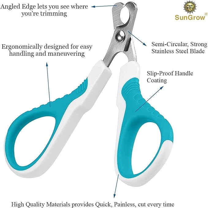 SunGrow Dog Nail Trimmer for Small and Medium Dogs, Cat Nail Claw Clipper, Non-Slip Handle, Professional Paw Grooming and Nail Care, Stainless Steel Blade
