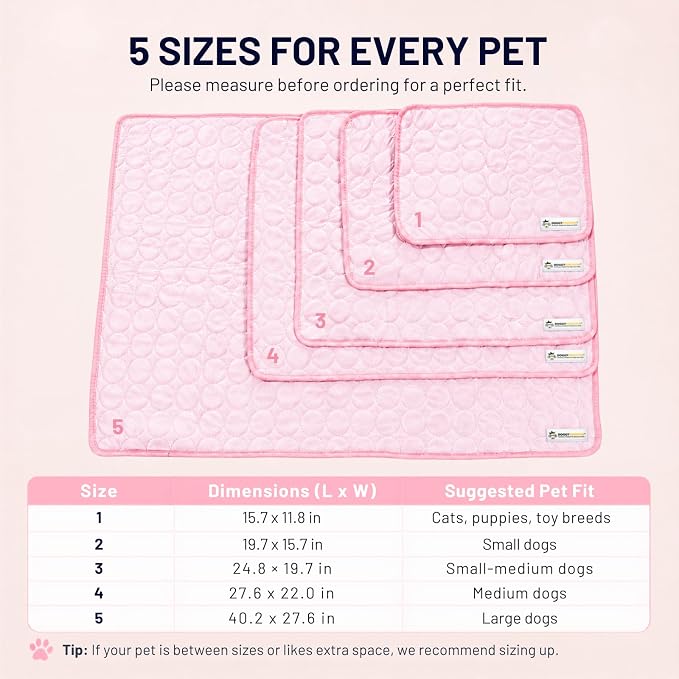 Doggykingdom Cooling Mat for Dogs – Ice Silk Self-Cooling Pet Pad for Dogs & Cats, Breathable Washable Cooling Pad for Crate, Kennel, Car & Floor, Summer Sleeping Mat, No Water Needed, Pink, Small