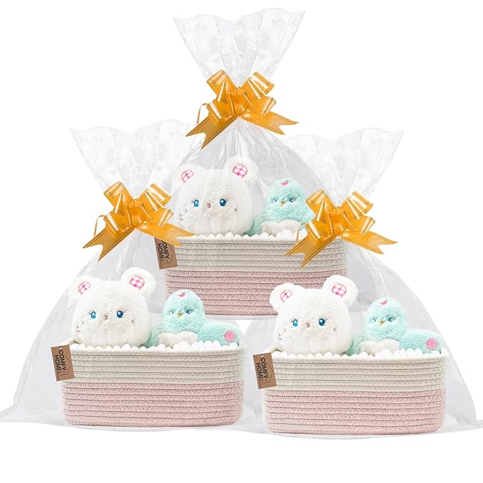 COMFY HOMI 11.5"x7.5"x4.7" Storage Baskets for Organizing | Cotton Rope Woven Basket | Toy Storage Bin Box | Basket for Shelves, Closet Organizer Bin, Decorative Closet Shelf, 3 Pack,