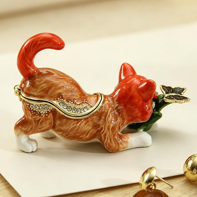Hand Painted Trinket Box Pet Series Enamel Vintage Jewelry Box Hinged Metal Organizer Decorative Treasure Box