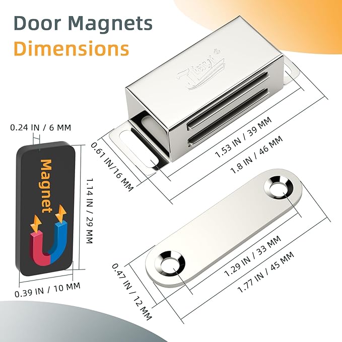 Cabinet Magnets Jiayi 12 Pack Magnetic Door Catch Stainless Steel Kitchen Cabinet Magnetic Catch Drawer Magnet for Cabinet Door Cupboard Magnetic Closures for Cabinet Magnetic Latches Cabinet Closer