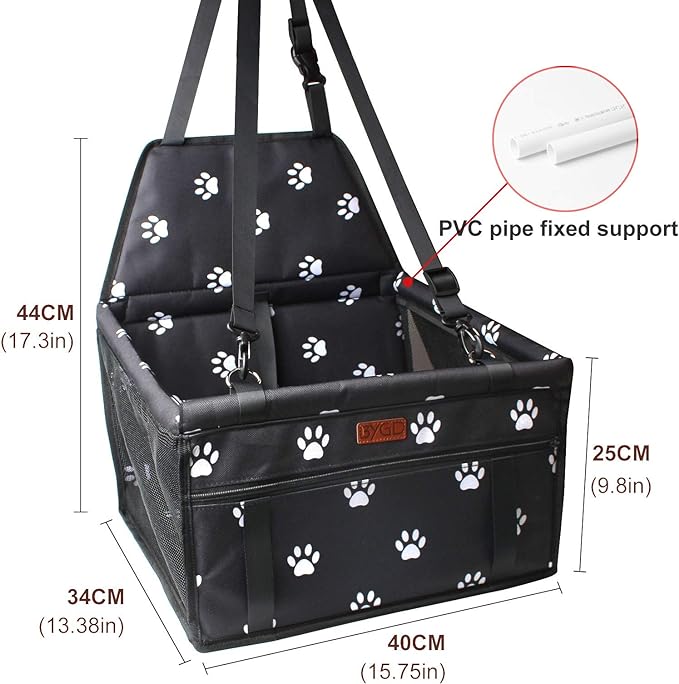 BYGD Pet Travel Dog Car Seat with Cushion Suitable for Small & Medium Pets | Comes with Summer Cooling Mat to Keep Pets Chill, Adjustable Safety Straps, Breathable & Foldable Pet Basket for Road Trips