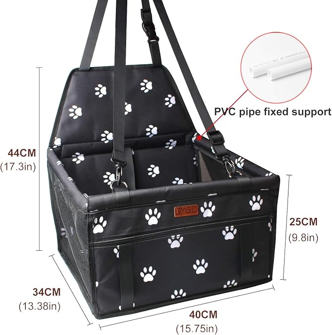BYGD Portable Pet Dog Booster Seat for Small and Medium Pets | Breathable, Waterproof and Foldable Pet Car Basket, with Upgrade Support Rod, Adjustable Safety Strap Pet Travel Carrier