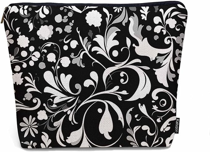 Makeup Bag Floral Makeup Bags For Purse Pouch, Vintage Mandala Flower Swirl Black White Travel Toiletry Bag Cosmetic Bag Makeup Bags Flax Makeup Organizer Bag Pencil Pouch For Man Woman