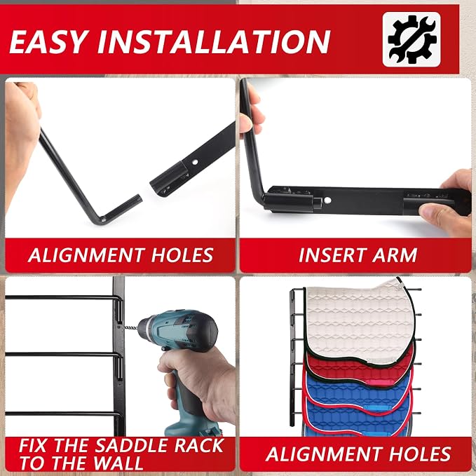 TOMESHA Saddle Pad Rack-Horse Blanket Holder,Extra-Long Rack Arms for Various Accessories,Heavy Duty 180 Degree Swing-Out Wall Mount,Six (6) Well-Spaced,Storage Rack Stand Wall Mount