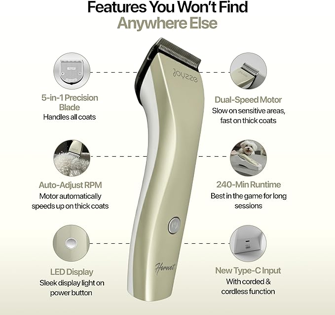 Hornet 5-in-1 Professional Pet Grooming Clipper for Dogs & Cats, Low Noise, Precision Trimmer for Trimming, Shaping & Styling