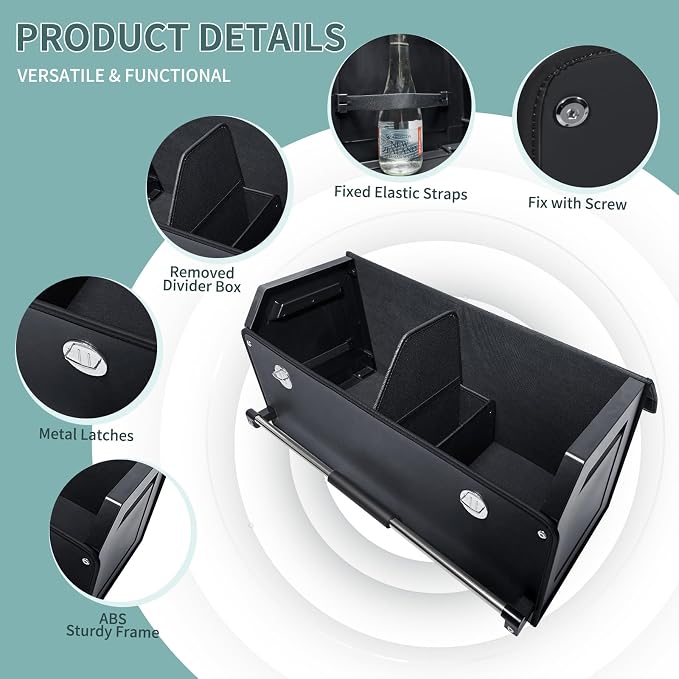 Car Trunk Organizer Leather Car Storage Organizer with Lid Car Organizer | Suv Trunk Organizer with Sturdy Handle Car Cargo Storage Box for Minivan, Sedan, Jeep (Black, 27 x 11.4 x 12.2in)