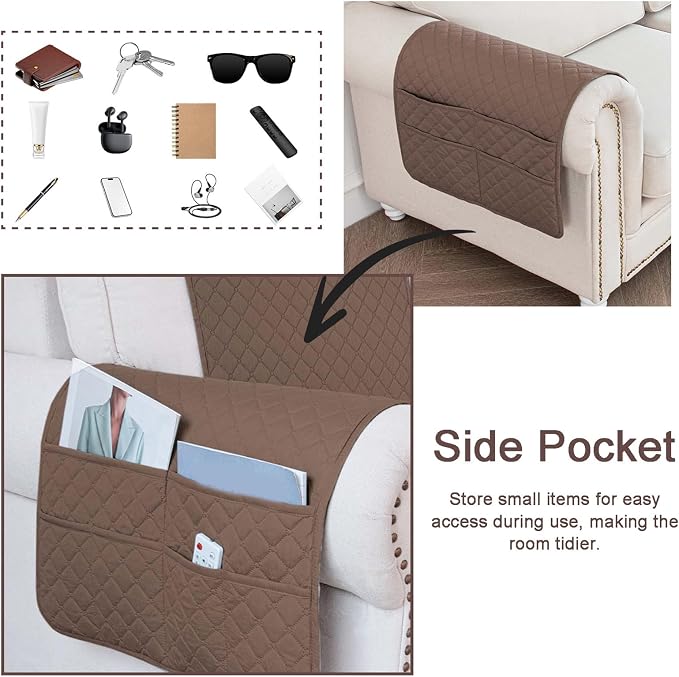 Large Polyester Armrest and Headrest Covers with 2 Pockets | Soft, smooth polyester resists daily wear nonslip silicone backing helps shield recliners and sofas from pet scratches