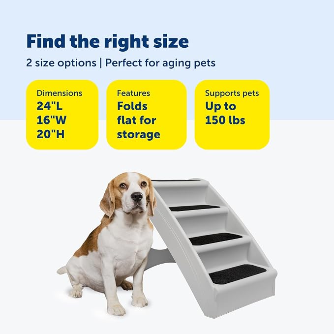 PetSafe CozyUp Folding Dog Stairs, 20 in Tall, Gray | Portable & Foldable 4-Step Stairs, Non-Skid Feet, Side Rails, Dog Steps for Bed, for Dogs up to 200 Lb