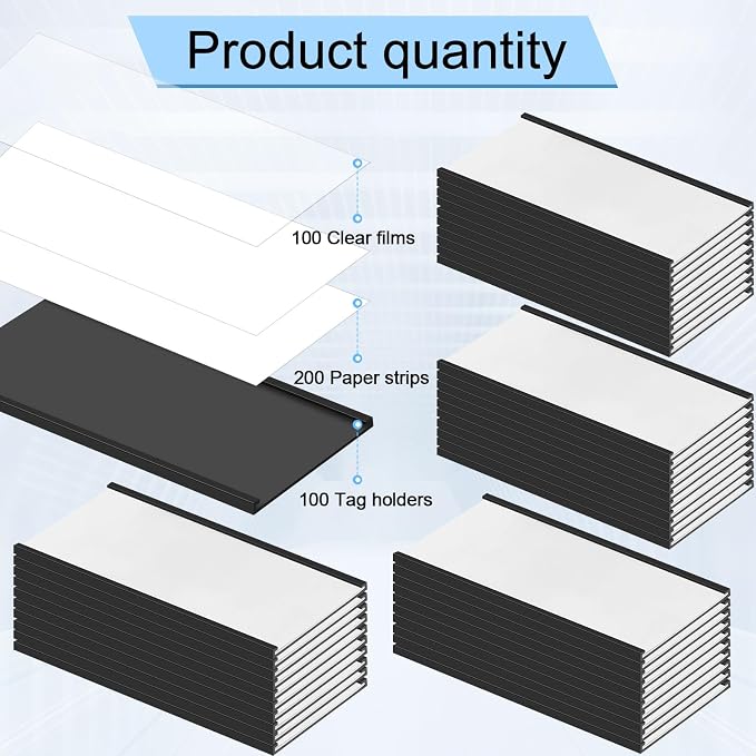 Fulmoon 100 Sets Magnetic Label Holders 4 x 2 Inch C Channel Label Holders Magnetic Name Plate with Clear Plastic Protectors and White Paper Inserts for File Cabinet Shelf Toolbox Drawer