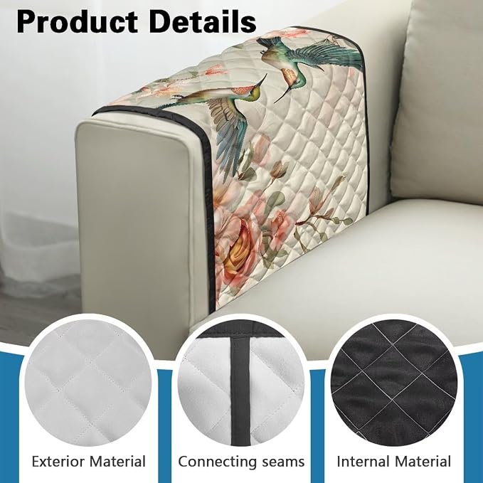 Hummingbird Sofa Arm Rest Cover Armrest Covers for Living Room Loveseat Couch Recliner Armchair Slipcover Sofa Arm Protector for Pets with Organizer Pockets