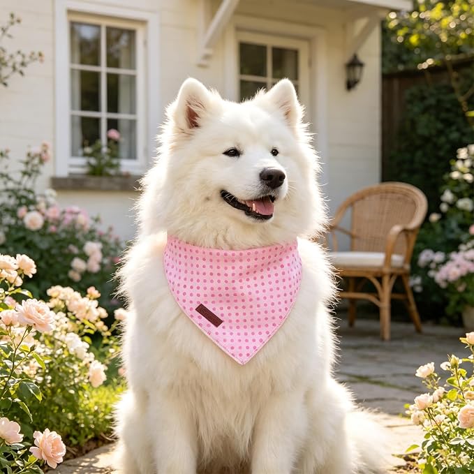 Pink Polka Dog Bandana, UP URARA PUP Puppy Bandana for Small,Medium Dog, Comfortable Cotton Triangle Bid Scarf Dog, Pet Kerchief for Girl Female Dogs or Cats, Fancy Fall Classic Dog Bid Scarf