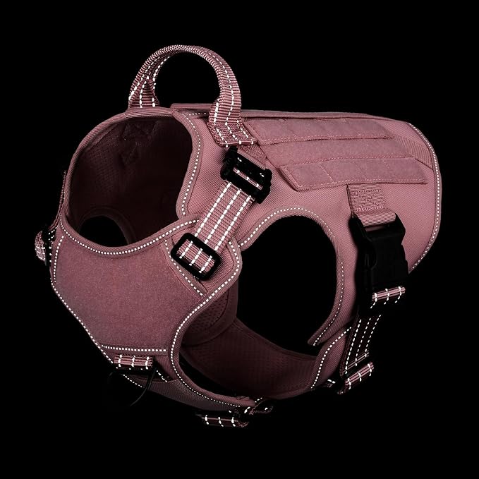 ICEFANG Tactical Dog Harness for Medium Dogs,Reflective No Pull Dog Vest | with Control Handle,Adjustable,Front Hook,2 Leash Clips,Soft Padded,MOLLE Panel,Pink,Medium