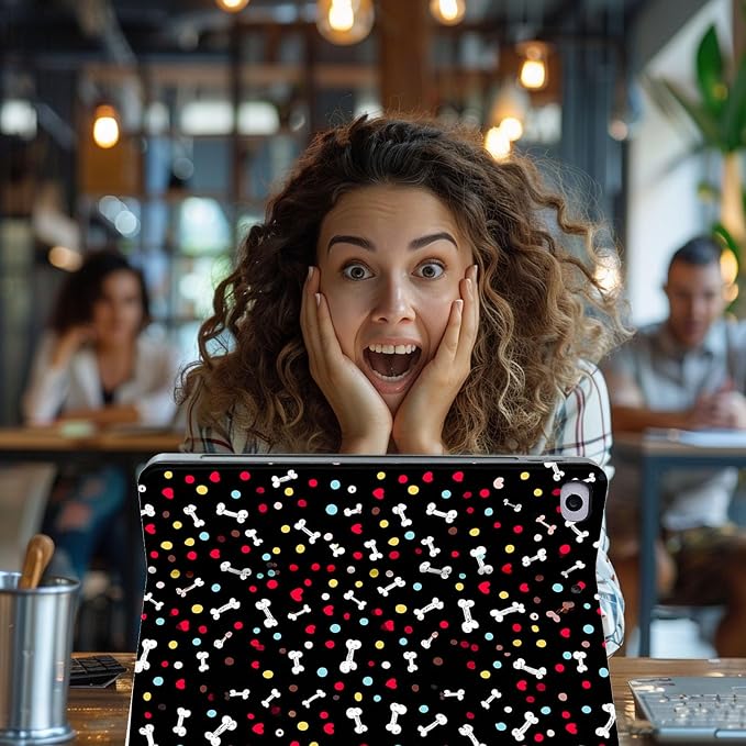 for Microsoft Surface Pro X/Pro X Plus-13 2019/2020/2021/2024 Tablet Case,Auto Wake/Sleep,Adjustable Stand Protective Cover - Cute Dog Bone Heart