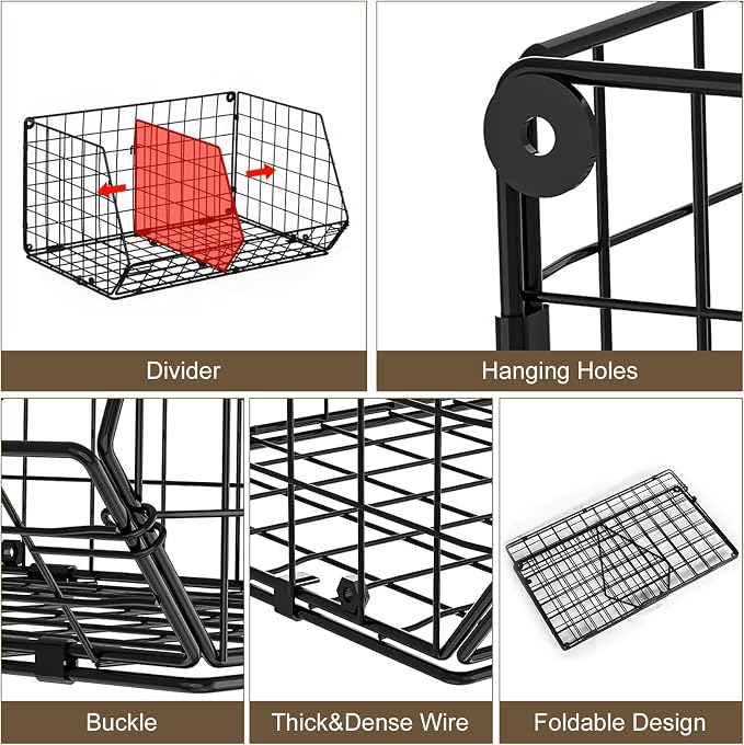 Jautokerdar 6 Tier Extra Large Hanging Storage Organizer,Hanging Closet Shelves with Dividers,Closet Organizer Wire Shelf with 5 S Hooks,Bedroom,Laundry Storag-Black