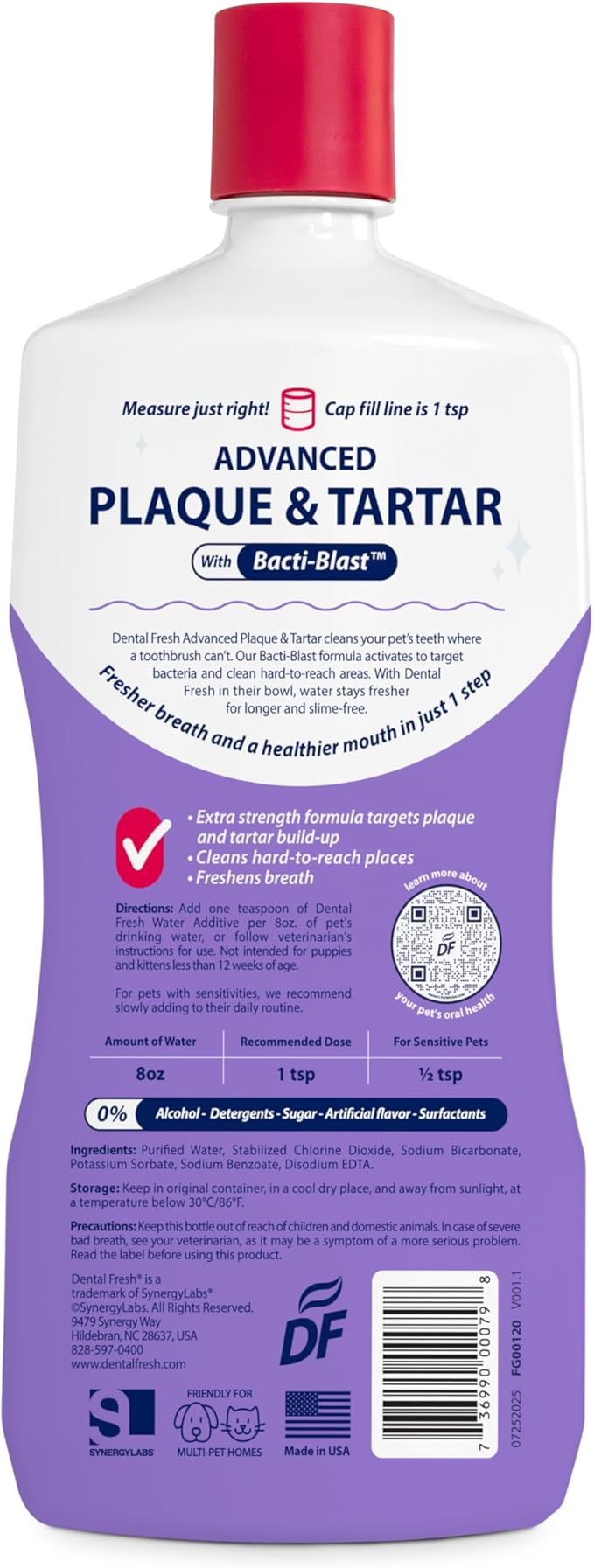 Veterinary Formula Dental Fresh Water Additive for Dogs and Cats, Advanced Plaque and Tartar Control, 32 Fl Oz