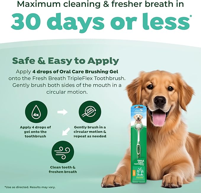 TropiClean Fresh Breath TripleFlex Toothbrush for Large Dogs | Use Toothpaste or Gel | 360-Degree Toothbrush | Complete Dental Care
