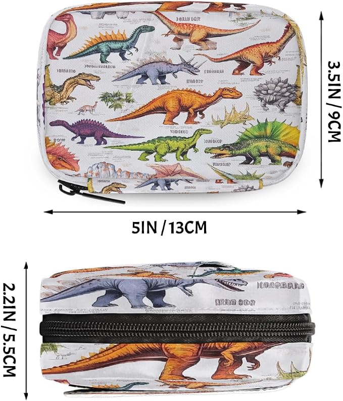 Weekly Pill Organizer Travel Size Bag with Removable 7 Day Pill Box Portable Vitamin Case Purse with Zipper,Colorful Dinosaurs Detailed Pattern