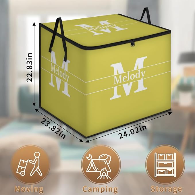 Custom Storage Baskets Cubes for Home with Name, Initial Letter Large Foldable Organizer Collapsible Storage Bins for Home Blanket Comforters Clothes Closet Nursery, Lemon Yellow