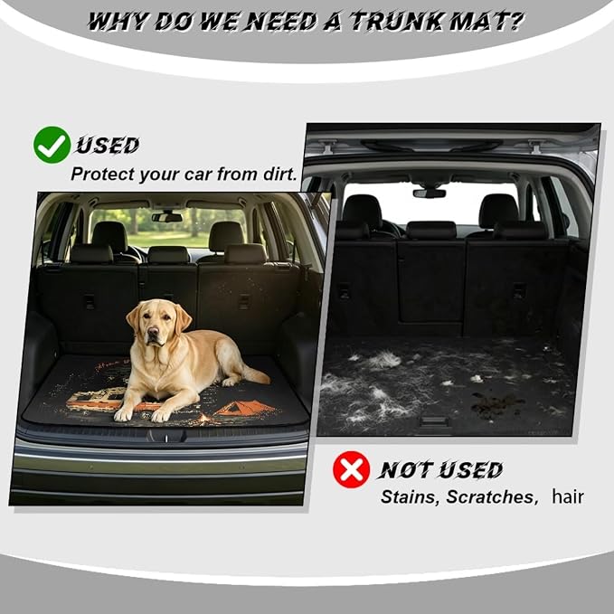 Howilath Trunk Mats for Cars All Weather Retro Mountain Camping SUV Cargo Liner Vehicle Interior Accessories Fits Most Sedan & SUV