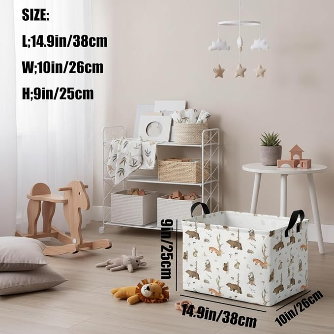 Kid Storage Basket Bear Deer Jungle Decor | Cute Nursery, Baby Toy Clothes Storage Bin, Playroom Bedroom Decor