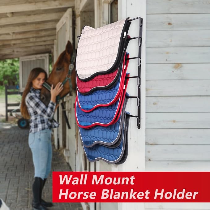 TOMESHA Saddle Pad Rack-Horse Blanket Holder,Extra-Long Rack Arms for Various Accessories,Heavy Duty 180 Degree Swing-Out Wall Mount,Six (6) Well-Spaced,Storage Rack Stand Wall Mount