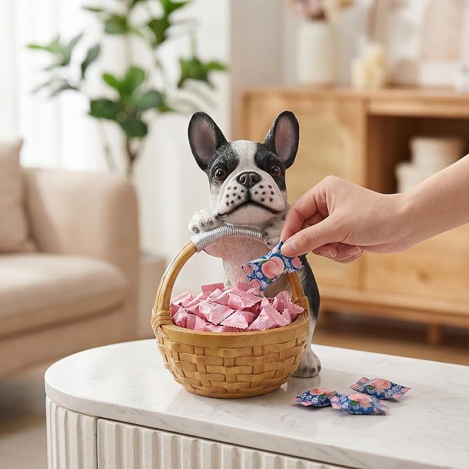 French Bulldog Statue Key Holder Bowl - Decorative Catchall Tray Organizer - Aesthetic Animal Trinket Dish & Puppy Lover Gifts