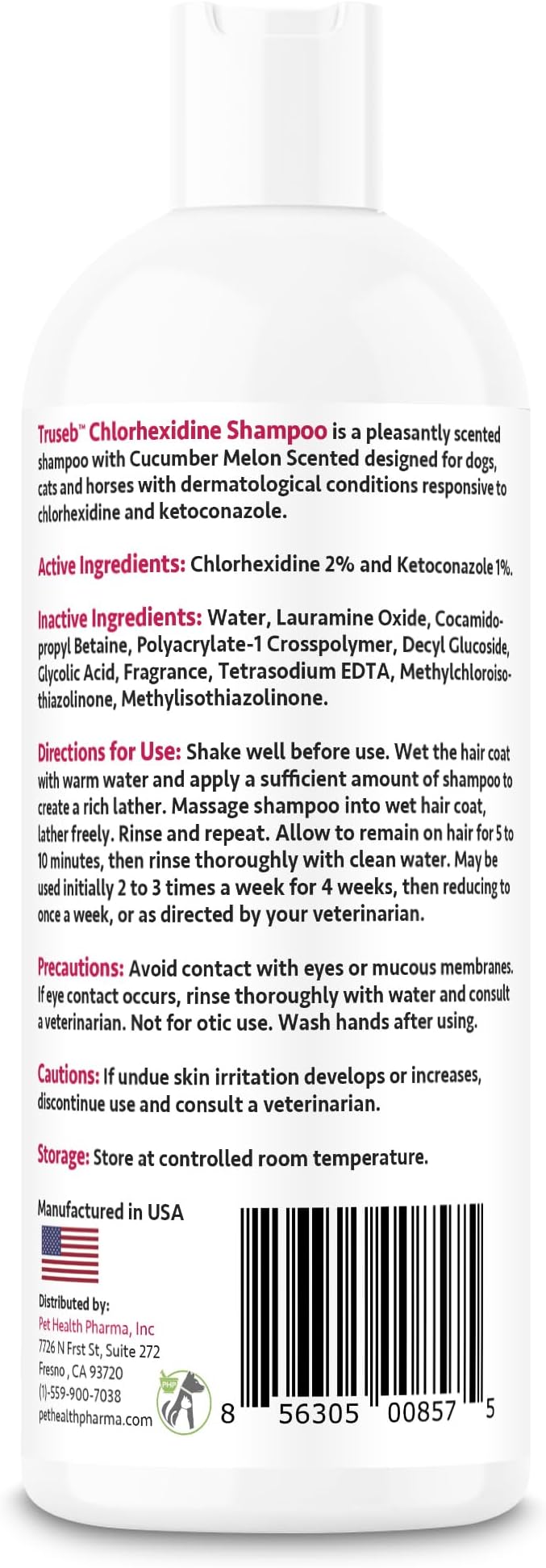 Truseb Chlorhexidine Shampoo for Dogs Cats & Horses with Aloe Vera - Medicated Antibacterial Antifungal Ketoconazole Dog Shampoo and Conditioner -Skin Irritation, Hot Spots, Redness Relief (16 oz)