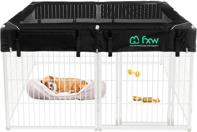 FXW Homeplus Indoor Dog Playpen with Mesh Top Cover, 32" H, 8 Panels | Calm Indoor Play Area, Cover Helps Deter Jump-Outs, for Small & Medium Dogs, Patented