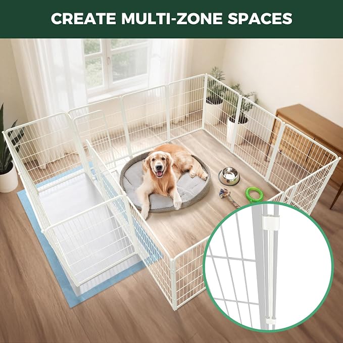 FXW Homeplus Indoor Dog Playpen with Divider Connectors, 40" H, 16 Panels | Calm Indoor Play Area, Two-Zone Layout, For Medium & Large Dogs, Patented