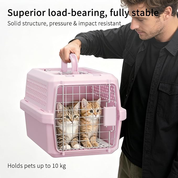 XS Hard Pet Carrier: Travel Crate for Small Cats & Dogs 10 lbs | Secure Locking Wire Door / Compact 16.9" x 12" x 11.8" / Multi-Side Ventilation / Lightweight Shell / Includes Food Bowl