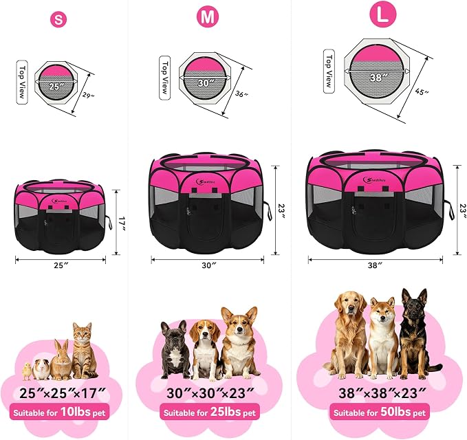 Siedihit Dog Playpen, Puppy Pet Playpens Indoor for Small Dogs Tent Crates | Cage Indoor/Outdoor, Portable Pop Up Dog Kennel Playpen with Carrying Case for Dogs/Cats/Rabbits, Hot Pink
